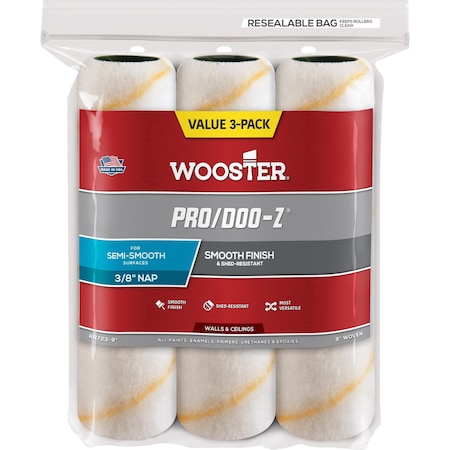 Wooster 9" Paint Roller Cover, 3/8" Nap, Woven Fabric RR723-9